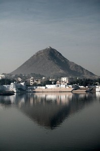 Hill top temple,overlooking Pushkar lake, Rajasthan